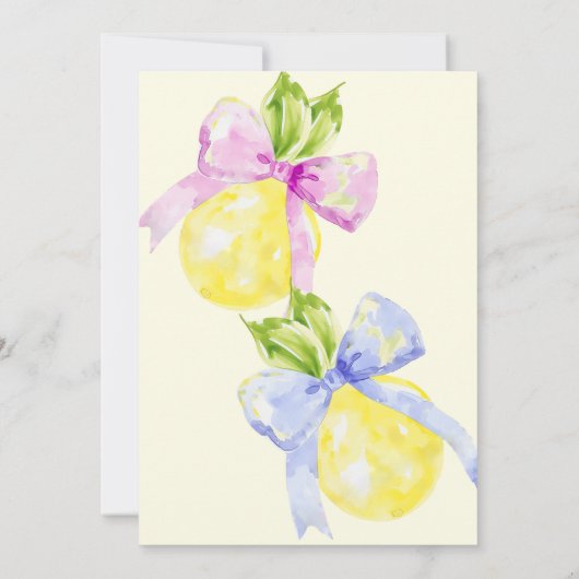 ジェンダーは彼または彼女ピンクのブルーボウレモンを明らかにする 招待状 (裏面)