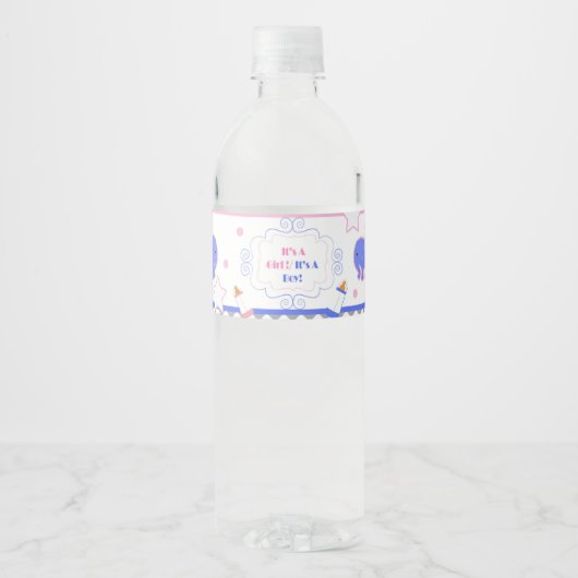 ジェンダーは赤ちゃんシャワーを彼または彼女は赤ちゃんシャワーを明らかにする ペットボトルラベル (正面)