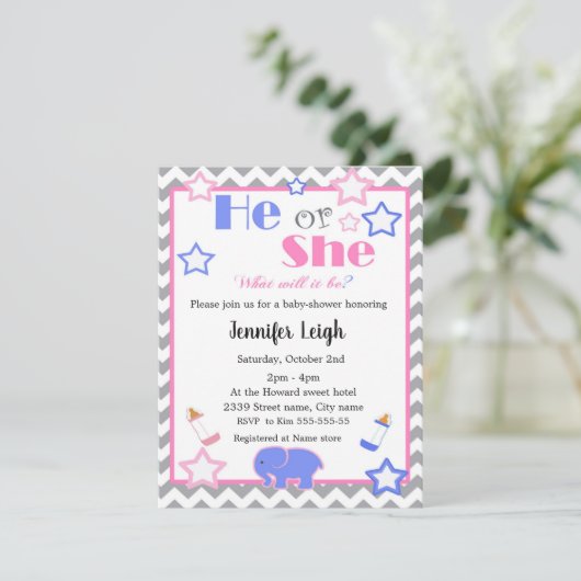 ジェンダーは赤ちゃんシャワーを彼または彼女は赤ちゃんシャワーを明らかにする 招待状 (スタンド正面)