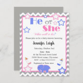 ジェンダーは赤ちゃんシャワーを彼または彼女は赤ちゃんシャワーを明らかにする 招待状 (正面/裏面)