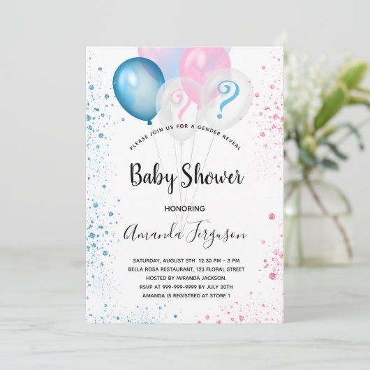 ジェンダーは赤ちゃんシャワー青ピンクの男の子の女の子を明かす 招待状 (スタンド正面)