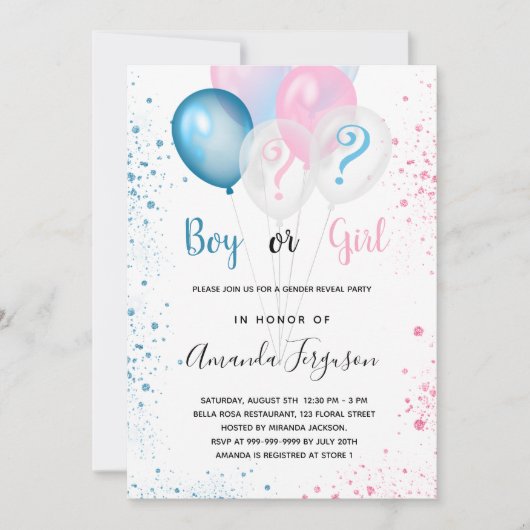 ジェンダーは赤ちゃんシャワー青ピンクの男の子の女の子を明かす 招待状 (正面)