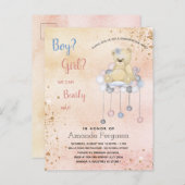 ジェンダーは赤ちゃんシャワーteddyベアー男の子の子を明らかにする インビテーションポストカード (正面/裏面)