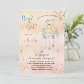 ジェンダーは赤ちゃんシャワーteddyベアー男の子の子を明らかにする 招待状 (スタンド正面)