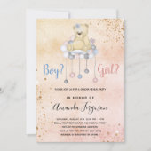 ジェンダーは赤ちゃんシャワーteddyベアー男の子の子を明らかにする 招待状 (正面)