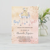 ジェンダーは赤ちゃんシャワーteddyベアー男の子の子を明らかにする 招待状 (スタンド正面)