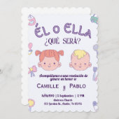 ジェンダースペインのリビール招待状ベビー暴露 招待状 (正面/裏面)