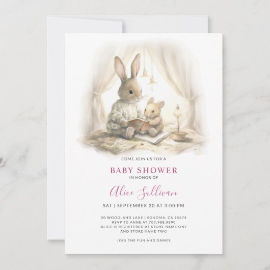 ジェンダーニュートラルうさぎベイビーシャワー 招待状 (正面)