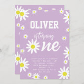 ジェンダーニュートラルなダイシーの1歳誕生日パーティー ボホ ワイト 招待状 (正面/裏面)