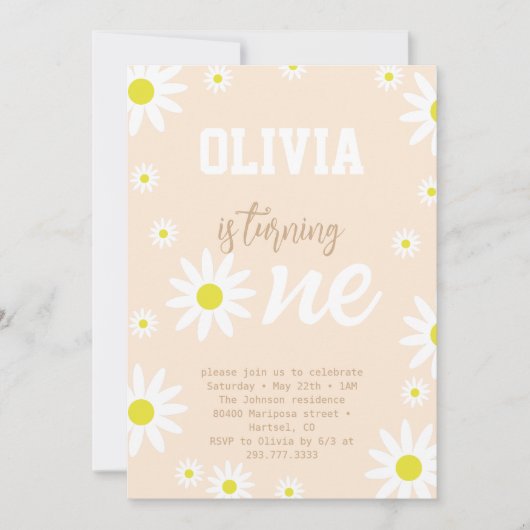 ジェンダーニュートラルなダイシーの1歳誕生日パーティー ボホ ワイト 招待状 (正面)