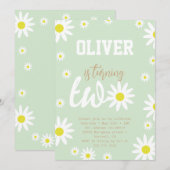 ジェンダーニュートラルなダイシーの2歳誕生日パーティー ボホ ワイト 招待状 (正面/裏面)