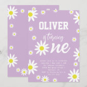 ジェンダーニュートラルなダイジーの1歳誕生日パーティー ボホ ワイト 招待状 (正面/裏面)