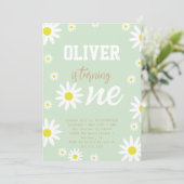 ジェンダーニュートラルなダイジーの1歳誕生日パーティー ボホ ワイト 招待状 (スタンド正面)