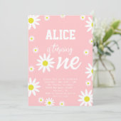 ジェンダーニュートラルなダイジーの1歳誕生日パーティー ボホ ワイト 招待状 (スタンド正面)