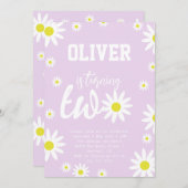 ジェンダーニュートラルなダイジーの2歳誕生日パーティー ボホ ホワイト 招待状 (正面/裏面)