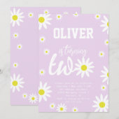 ジェンダーニュートラルなダイジーの2歳誕生日パーティー ボホ ワイト 招待状 (正面/裏面)