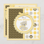 ジェンダーニュートラルなテディベアのベビーシャワー 招待状 (正面/裏面)