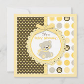 ジェンダーニュートラルなテディベアのベビーシャワー 招待状 (正面)