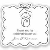 ジェンダーニュートラルなブラックモダン ベイビーシャワー感謝カード シール (正面)