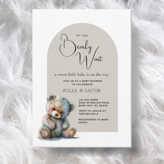 ジェンダーニュートラルなベイビーシャワーの「We Can Bearly Wait」 招待状