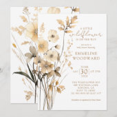 ジェンダーニュートラルなベイビーシャワー　リトル ワイルドフラワー 招待状 (正面/裏面)