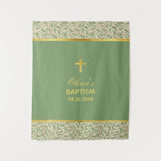 ジェンダーニュートラルな洗礼式の背景 ゴールドグリーン タペストリー (正面)