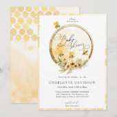 ジェンダーニュートラルな黄色のハチの金色ベイビーシャワー 招待状 (正面/裏面)