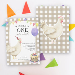 ジェンダーニュートラルな かわいいひよこ 1歳の誕生日 招待状