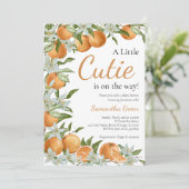 ジェンダーニュートラルのオレンジシトラスベイビーシャワー 招待状 (スタンド正面)