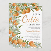 ジェンダーニュートラルのオレンジシトラスベイビーシャワー 招待状 (正面/裏面)