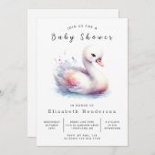 ジェンダーニュートラルのオンライン スワン ベビーシャワー 招待状 (正面/裏面)