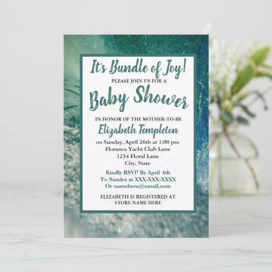 ジェンダーニュートラルのオーシャンウェーブベイビーシャワー招待状 招待状 (スタンド正面)