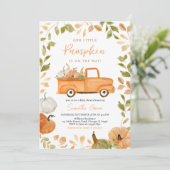 ジェンダーニュートラルのパンプキンベイビーシャワー 招待状 (スタンド正面)