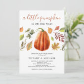 ジェンダーニュートラルのパンプキンベイビーシャワー 招待状 (スタンド正面)