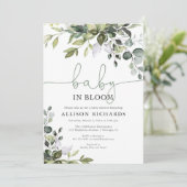 ジェンダーニュートラルのベイビー・イン・ブルーム　グリーンがテーマのベビーシャワー 招待状 (スタンド正面)