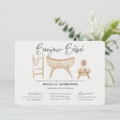 ジェンダーニュートラルのボンジュールベベベイビーシャワー 招待状 (スタンド正面)