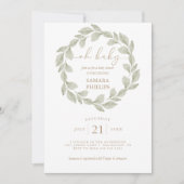 ジェンダーニュートラルのユーカリの葉のベイビーシャワー 招待状 (正面)