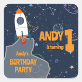 ジェンダーニュートラルの宇宙をテーマにした1歳の誕生日パーティー スクエアシール (正面)