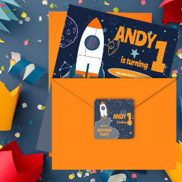 ジェンダーニュートラルの宇宙をテーマにした1歳の誕生日パーティー スクエアシール