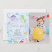 ジェンダーニュートラルの恐竜プールパーティの誕生日 サンキューカード (正面)