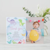 ジェンダーニュートラルの恐竜プールパーティの誕生日 サンキューカード (スタンド正面)