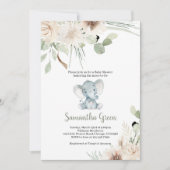 ジェンダーニュートラルの象のベビーシャワー招待状 招待状 (正面)