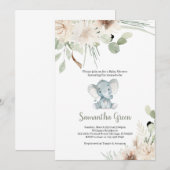 ジェンダーニュートラルの象のベビーシャワー招待状 招待状 (正面/裏面)