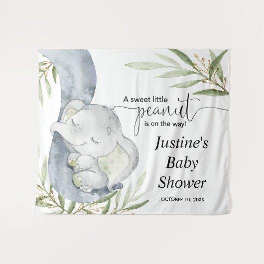 ジェンダーニュートラルの赤ちゃん象のお祝い背景看板 タペストリー (正面(横))