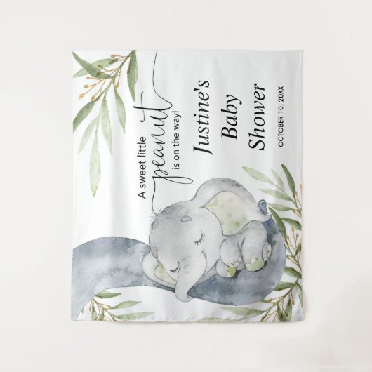 ジェンダーニュートラルの赤ちゃん象のお祝い背景看板 タペストリー (正面)