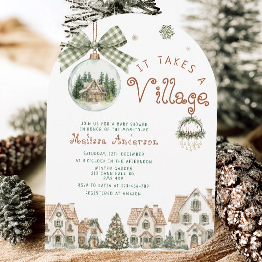 ジェンダーニュートラルベビーシャワー It Takes a Village 招待状