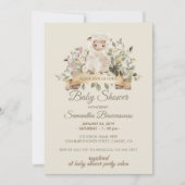 ジェンダーニュートラル かわいい ベージュ クリーム 羊 招待状 (正面)