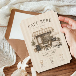 ジェンダーニュートラル ブラウン ベビーシャワー Cafe bebe 招待状