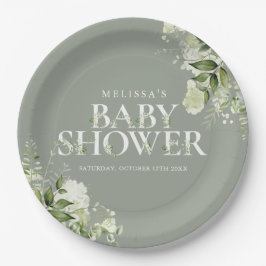 ジェンダーニュートラル ベビーシャワー Sage Greenery フラワー ペーパープレート