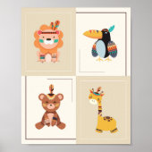 ジェンダーニュートラル ボーホー ウッドランド アニマルズ ぬりえ 子供部屋 ポスター (正面)